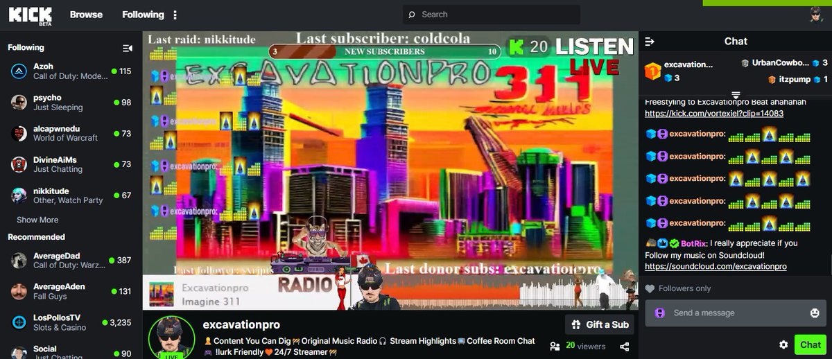 Excavationpro's tweet photo. 📷Content You Can Dig📷Original Music Radio📷 Stream Highlights📷Coffee Room Chat 📷 !lurk Friendly📷24/7 Streamer📷
📷LIVE NOW 📷https://t.co/wMuHac7Ge3
#KickStreaming #livebot #livebotsupport #stream #streamers #stream #StreamingLive #streamer #Streamers #streams #streamline #streamergirl #streamate #streamersConnected #streamlight #StreamingLive #music #musicstream #radio #Radio