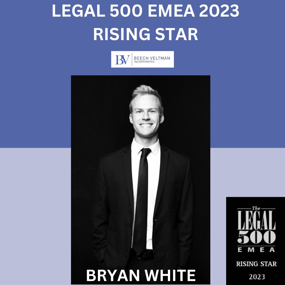 We are delighted to announce that Bryan White has been recognised as a Rising Star by The Legal 500 (Legalease) in the category of Mining, South Africa 2023. You may view the guide here: legal500.com/c/south-africa…

#Legal500 #RisingStar #Law #Lawyer #Mining #NaturalResources