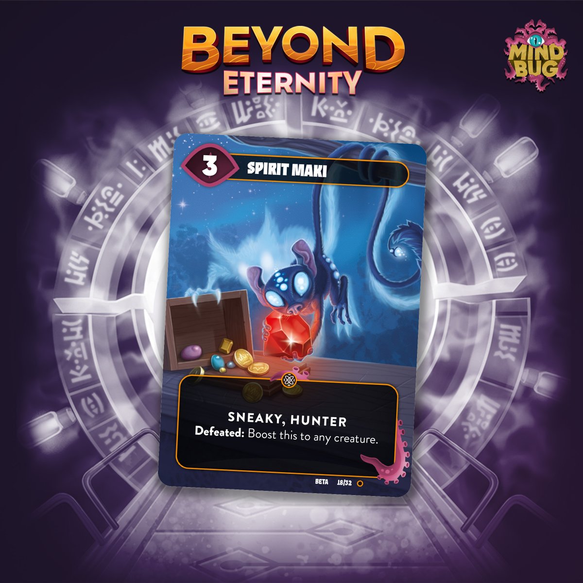 'This mischievous hunter is after your gems, but be careful - defeating it will only unleash its spirit.' Secure your own gem by supporting our campaign and get a chance to wield the power of the Spirit Maki! #mindbug #boardgames #cardgames #kickstarter kickstarter.com/projects/nerdl…