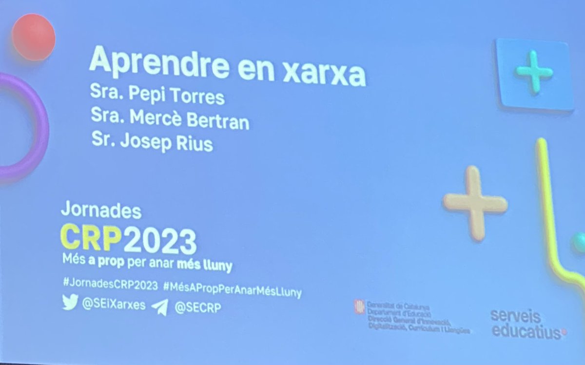 Aprendre en xarxa. Compartim amb altres professionals de CRP la importància de les xarxes educatives, de l’aprenentatge col·laboratiu, del debat pedagògic i la pràctica reflexiva per a la transformació educativa. #JornadesCRP2023  #MésAPropPerAnarMésLluny