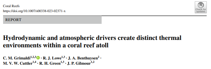 🪸 Interested in how water flow on coral reefs can affect temperature? Check out our new paper 🙌link.springer.com/article/10.100… @ryan_at_uwa @MichaelCuttler @jabenthuysen @JamesPGilmour @greenbecks @uwaoceans @aims_gov_au Summary below 🫶