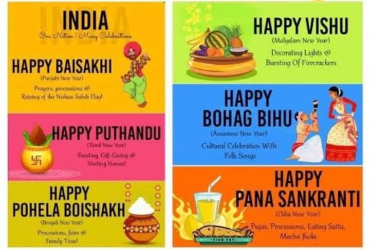 One Nation Many Celebrations.
Congratulations!💐🙏
अलग अलग राज्य हैं,मगर है, एक पहचान 
सबके दिल मे बसता एक #भारत देश महान।
#IncredibleIndia 
#HappyBaisakhi 
#HappyVishu 
#HappyBihu 
#HappyPuthandu 
#PohelaBoishakh 
#happyPanaSankranti 
@mishramunitu1 
@devamitrapanda 
@AarTee33