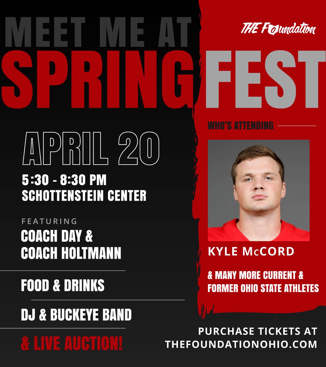 The ultimate Buckeye Festival just got even better adding QB @kylemccord16 to our lineup! All of your donations are tax deductible as we are a registered 501c3. We are almost sold out! Purchase your tickets/tables here: thefoundationohio.com/event/spring-f…