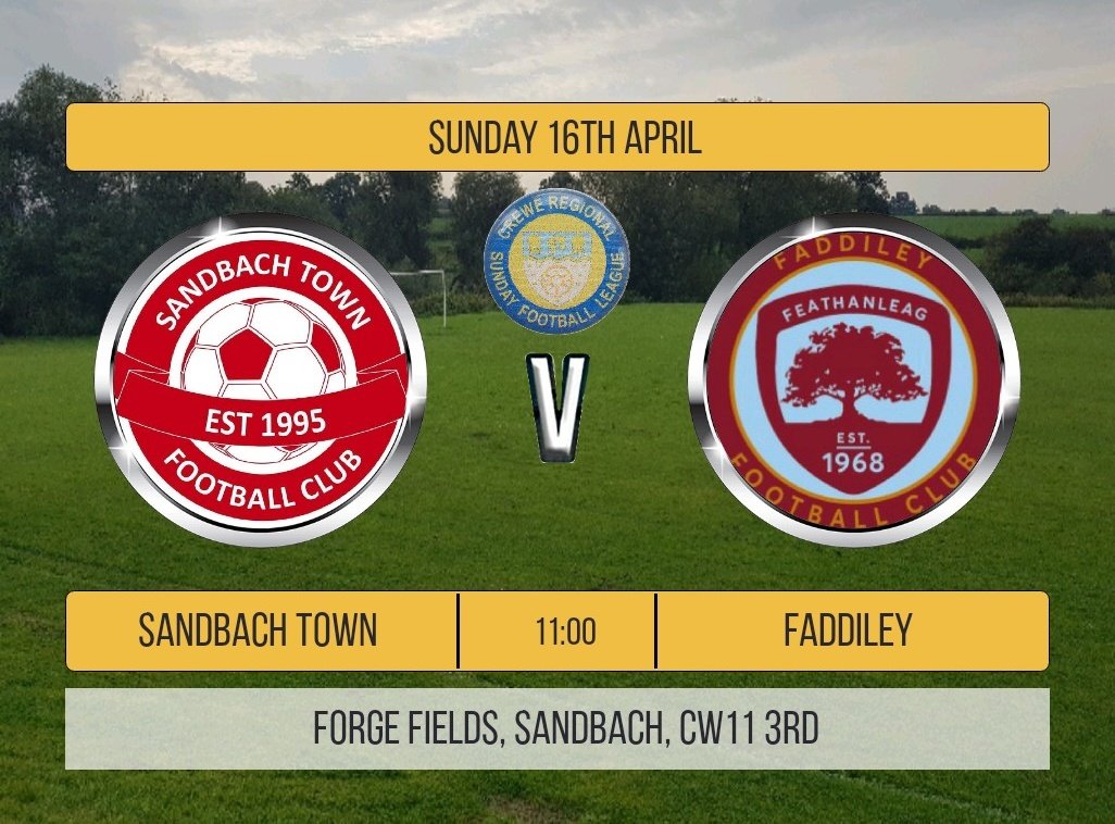 1st v 2nd this Sunday as Faddiley travel to #Sandbach to face the league leaders.

Kick off at Forge Fields is 11am so why not pop down and support the lads #grassrootsfootball #SundayFootball #Nantwich #Crewe #Cheshire #ForzaFaddiley