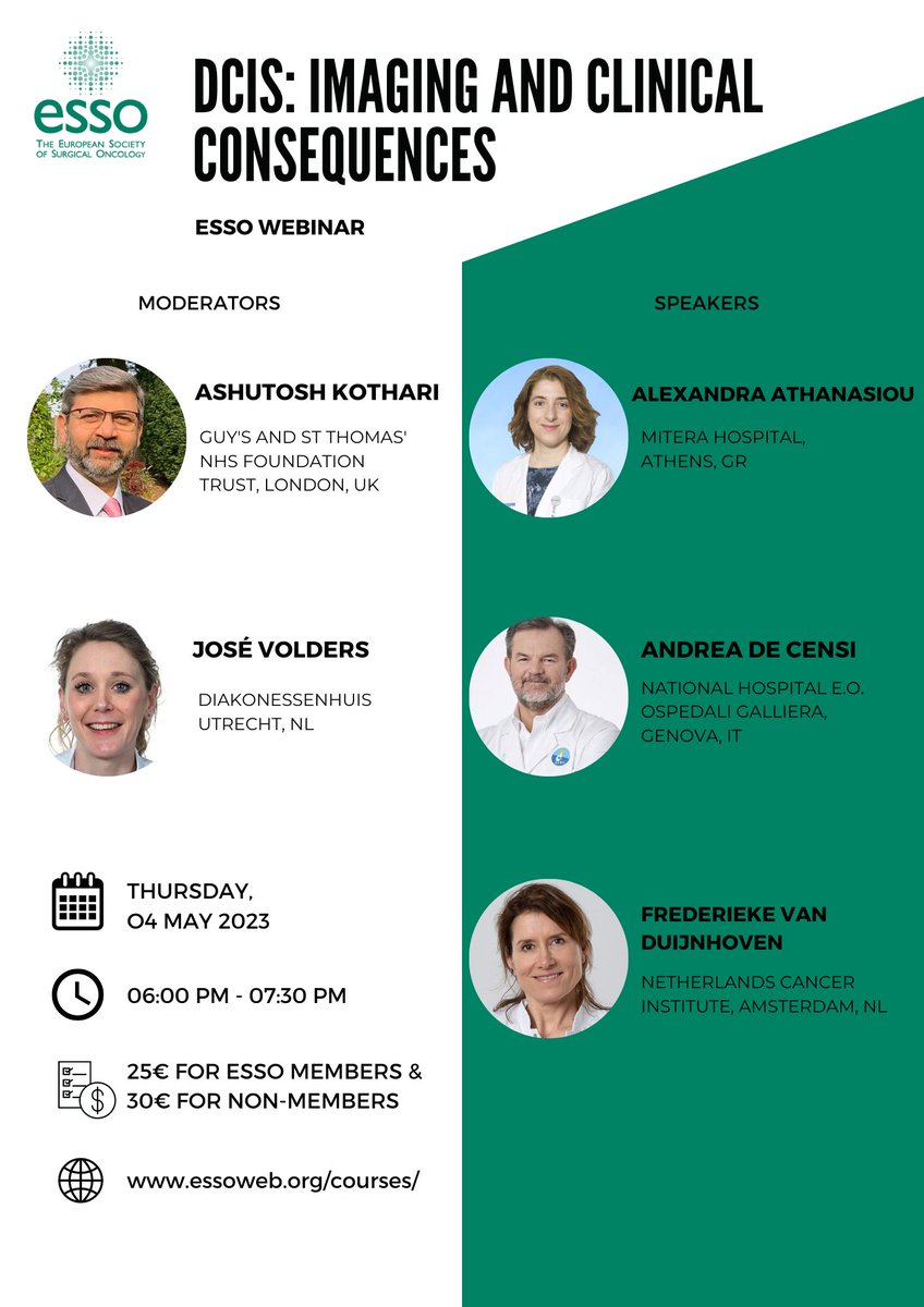 European Society of Surgical Oncology (ESSO) (@essonews) on Twitter photo Don't miss🚨ESSO Webinar on #DCIS: Imaging and #ClinicalConsequences
🗓️ 4 May 2023
🕕 6 to 7.30 pm CET
👉 essoweb.org/courses/esso-w…
#SurgicalOncology #medtwitter #ESSOwebinar #breastsurgery <a href="/myBRESO/">BRESO Eur. Breast Surgical Oncology Certification</a> <a href="/YMasannat/">Yazan MASANNAT 🇯🇴🇬🇧</a> Don't miss🚨ESSO Webinar on #DCIS: Imaging and #ClinicalConsequences
🗓️ 4 May 2023
🕕 6 to 7.30 pm CET
👉 essoweb.org/courses/esso-w…
#SurgicalOncology #medtwitter #ESSOwebinar #breastsurgery <a href="/myBRESO/">BRESO Eur. Breast Surgical Oncology Certification</a> <a href="/YMasannat/">Yazan MASANNAT 🇯🇴🇬🇧</a>