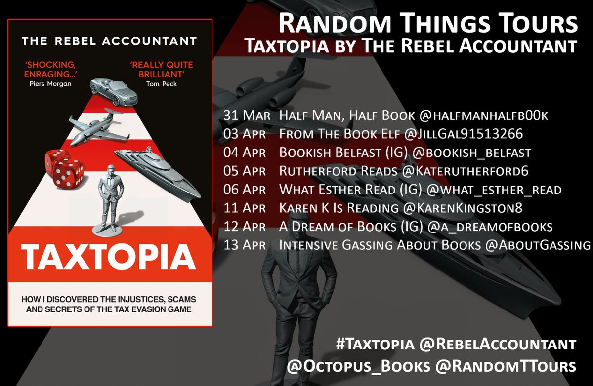RandomTTours's tweet photo. MASSIVE CHEERS #RandomThingsTours Bloggers for supporting #Taxtopia @RebelAccountant @Octopus_Books 

Please share reviews on Amazon/Goodreads 

@KateRutherford6 https://t.co/c9OTDym1wa