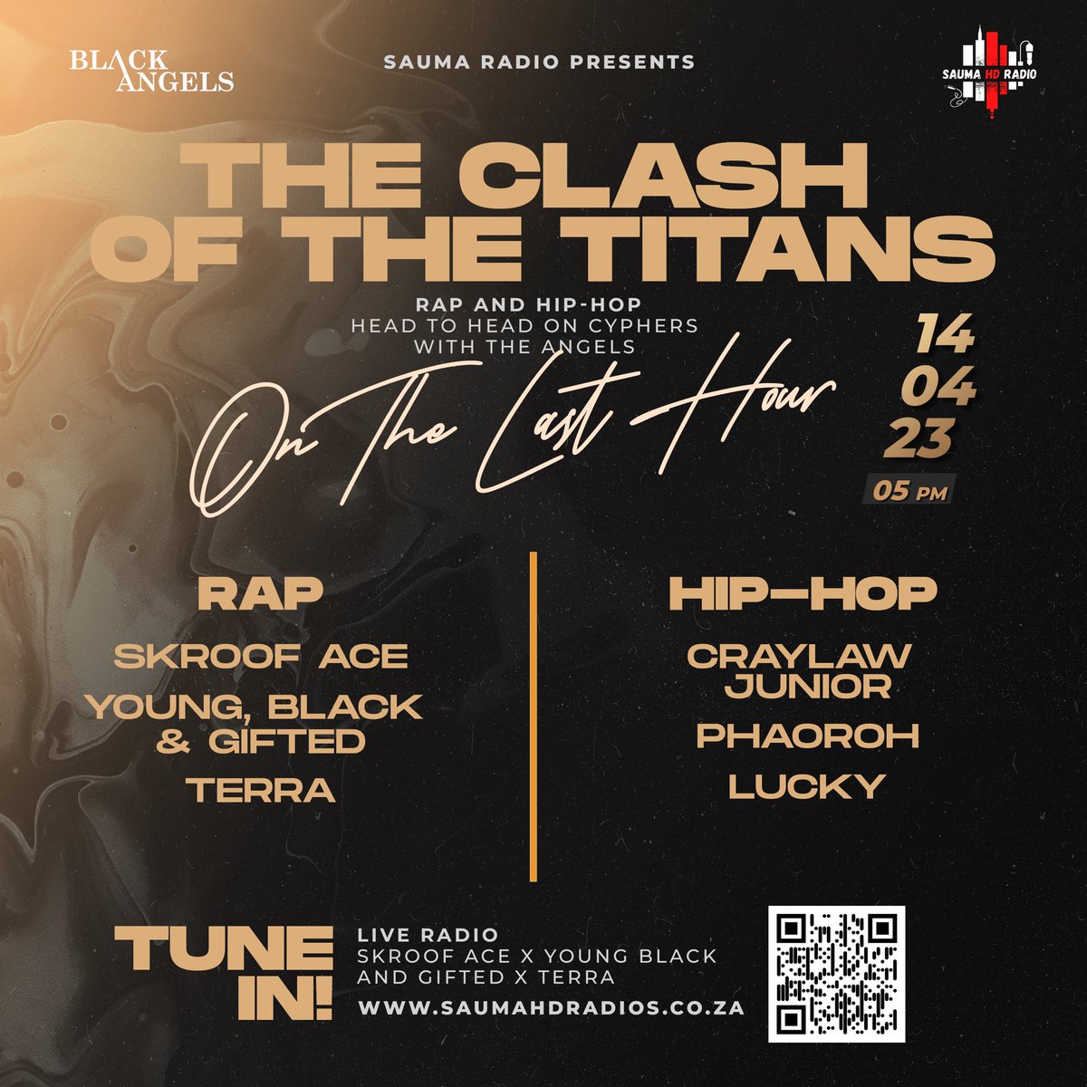 Black_AngelsSA's tweet photo. Please tune in today at 5pm!! 🔥🦦🎤 #CyphersWithTheAngels https://t.co/G9OPqvBCOX https://t.co/UswDbQOXAT