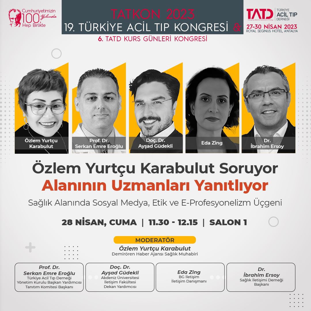 TATD KONGRE (@tatdkongre) on Twitter photo Sağlık Alanında Sosyal Medya, Etik ve E-Profesyonelizm Üçgeni, Özlem Yurtçu Soruyor Alanının Uzmanları Yanıtlıyor!
28 Nisan Cuma günü 11:30-12.15’de Salon 1’de buluşalım…
#hepbirlikte #dahaiyiye #tatkon2023 <a href="/drseroglu/">Serkan Emre Eroglu</a> <a href="/AysadGudekli/">Ayşad Güdekli 𝕏</a> <a href="/EdaZing/">Eda Zing</a> Sağlık Alanında Sosyal Medya, Etik ve E-Profesyonelizm Üçgeni, Özlem Yurtçu Soruyor Alanının Uzmanları Yanıtlıyor!
28 Nisan Cuma günü 11:30-12.15’de Salon 1’de buluşalım…
#hepbirlikte #dahaiyiye #tatkon2023 <a href="/drseroglu/">Serkan Emre Eroglu</a> <a href="/AysadGudekli/">Ayşad Güdekli 𝕏</a> <a href="/EdaZing/">Eda Zing</a>