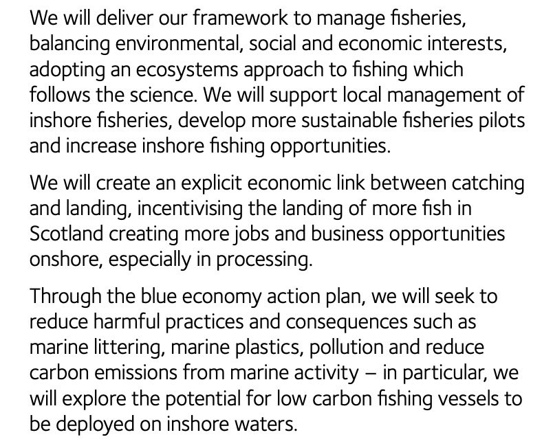 Glaring policy disconnect between highly supportive statements on inshore fisheries in ⁦@theSNP⁩ 2021 ⁦@ScotParl⁩ manifesto (which doesn’t mention #HPMAs) and the blanket ban proposed in ⁦@scotgov⁩ HPMAs consultation. #CommunityWealthBuilding #JustTransition