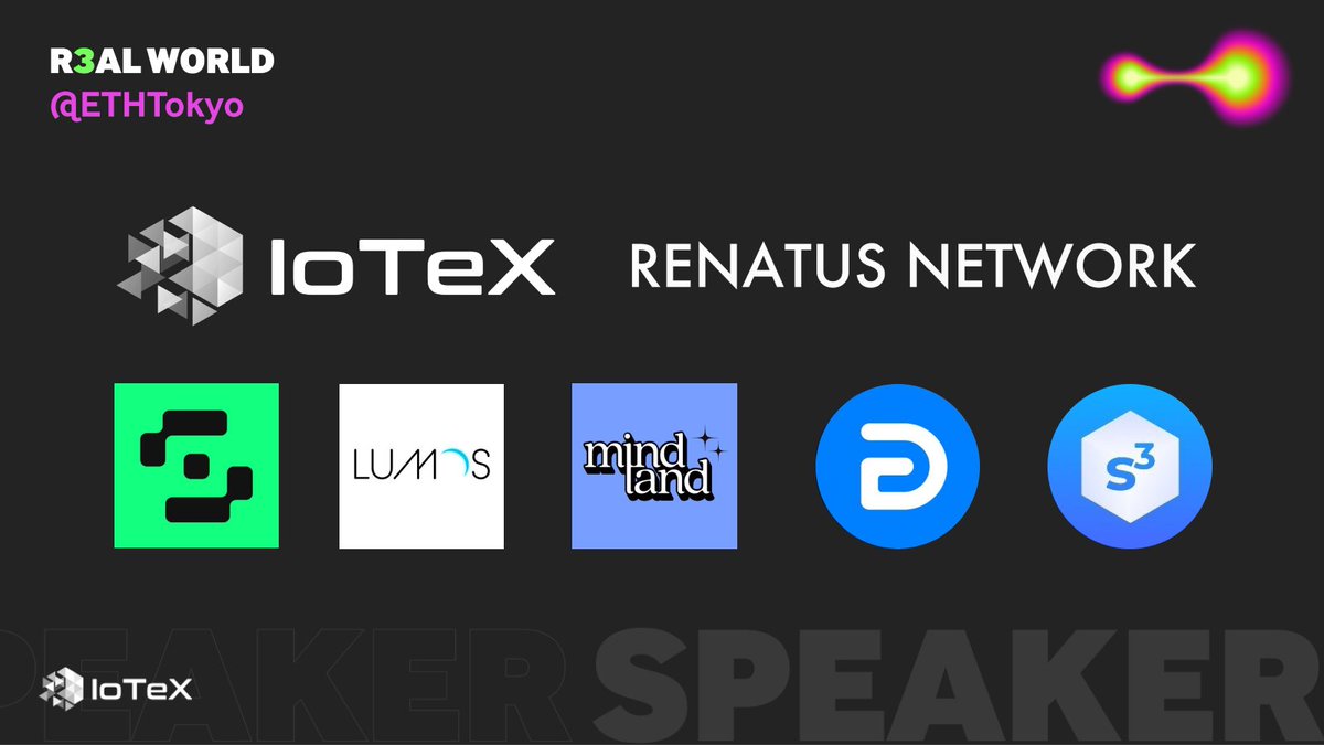 RENATUS NETWORK (@renatus_network) on Twitter photo R3AL WORLD <a href="/ETHTokyo/">ETHTokyo</a>
April 15, Sat. 12:00-
The speakers are introduced below in this thread🧵
<a href="/iotex_io/">IoTeX</a>
<a href="/renatus_network/">RENATUS NETWORK</a>
<a href="/safe/">Safe.eth</a>
<a href="/DeGateDex/">DeGate DEX</a>
@lumoslabsHQ
<a href="/Social3Club/">Social3 | Web3 Jobs,Crypto Jobs,Blockchain Jobs 💼</a>
<a href="/MndlndOfficial/">Mindland</a> R3AL WORLD <a href="/ETHTokyo/">ETHTokyo</a>
April 15, Sat. 12:00-
The speakers are introduced below in this thread🧵
<a href="/iotex_io/">IoTeX</a>
<a href="/renatus_network/">RENATUS NETWORK</a>
<a href="/safe/">Safe.eth</a>
<a href="/DeGateDex/">DeGate DEX</a>
@lumoslabsHQ
<a href="/Social3Club/">Social3 | Web3 Jobs,Crypto Jobs,Blockchain Jobs 💼</a>
<a href="/MndlndOfficial/">Mindland</a>