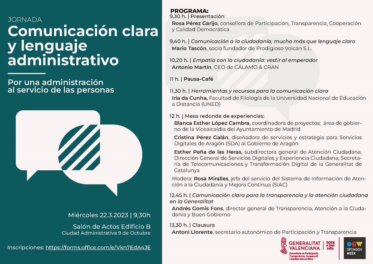 He podido ver al fin la jornada: '#ComunicaciónClara y #LenguajeAdministrativo' (@GVAparticipacio, @generalitat).

Se tocan temas muy interesantes (neurolenguaje, uso de las IA) y participa personal admin. para contar su experiencia.

🔗youtube.com/live/65uhpO-Hw…