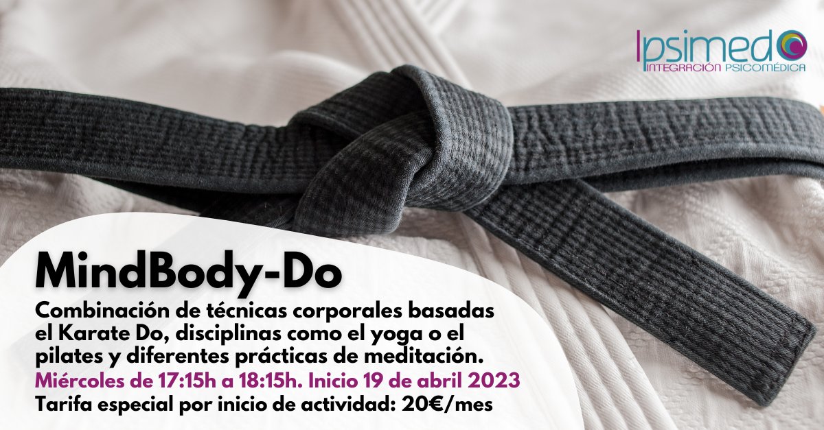 Ipsimed's tweet photo. 📢 Nueva actividad en @Ipsimed! #MindbodyDo, dirigida al cuidado y mantenimiento de la #salud física, mental, emocional y social.
✔️ Inicio el 19/04/23. Miércoles de 17:15h a 18:15h
✔️ coordinacion@ipsimed.com
✔️ Tarifa especial: 20€/mes.
✔️ Más info: https://t.co/9rhWNOknH9 https://t.co/hmpyet1Hfv