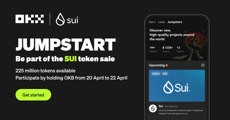 okx's tweet photo. 🌊 Get ready for the Suinami 🌊
📢 Introducing the long-awaited #OKX Jumpstart — $SUI
$SUI is the native token of @SuiNetwork, a Layer 1 blockchain developed by @Mysten_Labs for the next billion users 💧⛓️
🗓️ Get involved with your $OKB on Apr 20 (UTC) ⤵️
