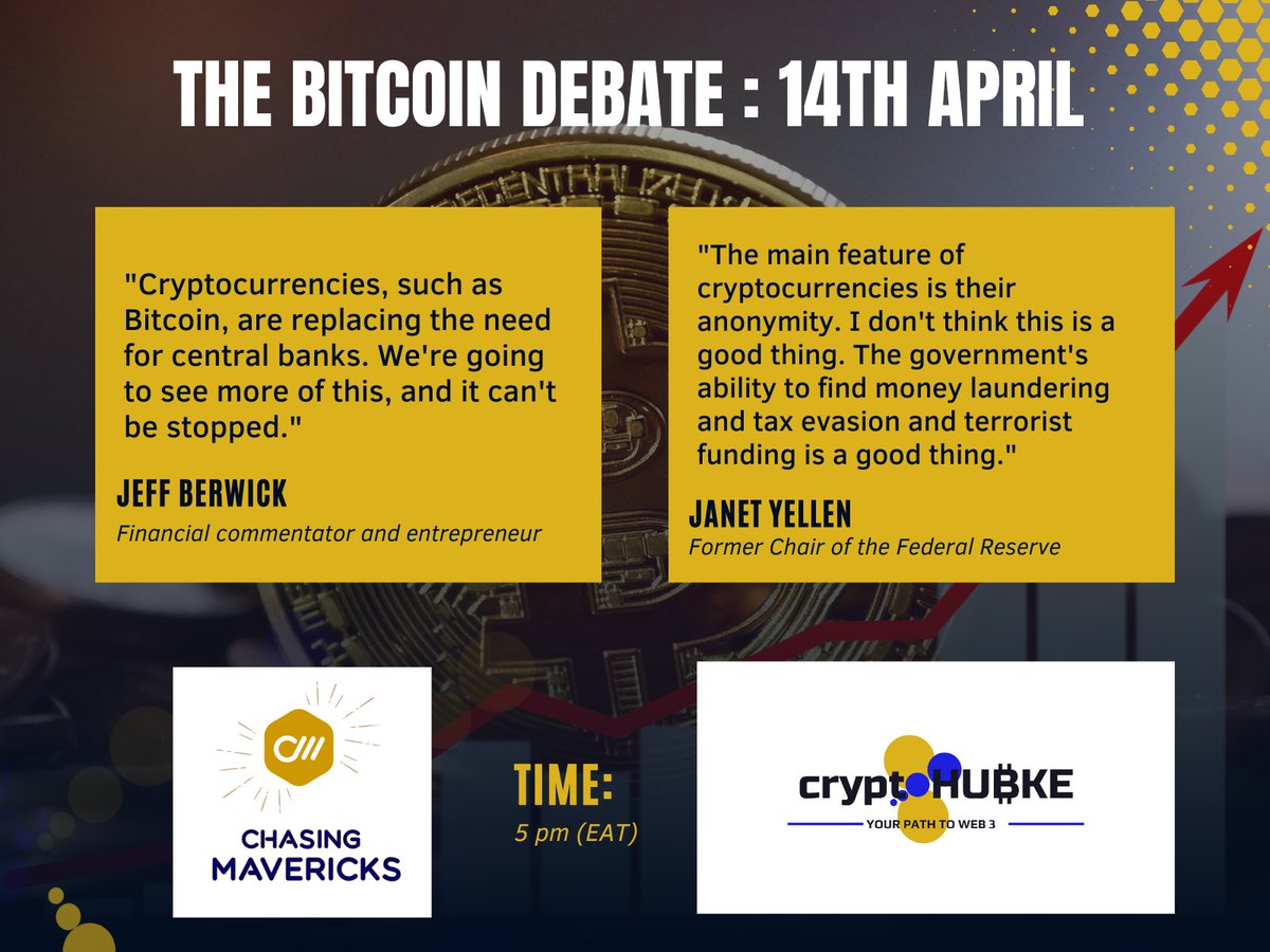 CryptoHubKE's tweet image. ⚡THE BITCOIN DEBATE 🇰🇪
#BitcoinDebate2023 #CryptocurencyKE