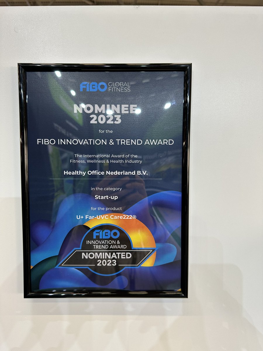 It’s official! Our personalized plaque from FIBO. The FIBO Innovation & Trend Award nomination 2023. Visit our stand Hall 8 - D59. You’re welcome! @FIBO_Show #fibo2023 #faruvc #care222 #airdisinfection #CleanAir #airpurifier #disinfectbacteriaandviruses #indoorclimate