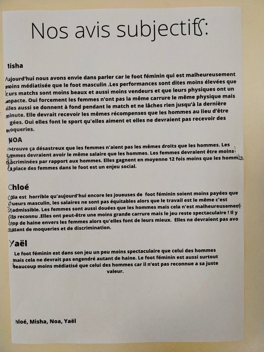 4eFantastiques's tweet photo. Misha, Noa, Chloé et Yaël, élèves en 4e Parks proposent dans leur journal Sports Actu de s'intéresser à la question de la discrimination dans le monde du football féminin.  
#pédagogie #football #médias #Francais https://t.co/OaHRiZ5kG2