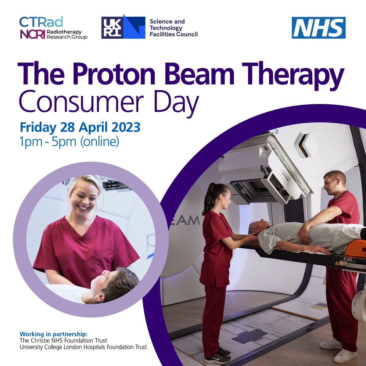 Want to learn more about #ProtonBeamTherapy at UCLH? Join our UCLH and @TheChristieNHS online event on Friday 28 April, 1pm-5pm and hear from experts and patients about this advanced form of #radiotherapy. All are welcome to attend - register today: buff.ly/3GEbmEU