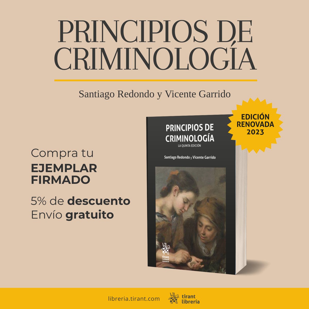 LibreriaTirant's tweet photo. ¡La nueva edición de Principios de criminología, @martyrium2014 y Santiago Redondo ya está aquí! 🕵️🔎 

Puedes comprar tu ejemplar firmado en nuestra web 👇:

https://t.co/kW6H1ABMmT https://t.co/6vTjDwYjG7