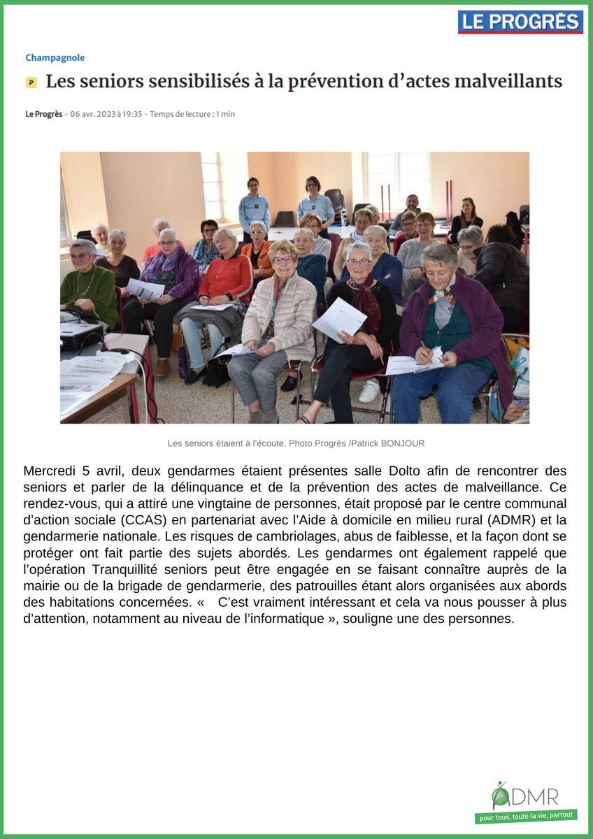 ADMRduJura's tweet photo. #presse #ADMR #Jura #Champagnole #animation #prévention #information #BusAPI
🗞 https://t.co/2vBbtnf9eW
Pour en savoir plus sur l'atelier "Prévention des escroqueries" du programme Bus API, contactez Solène ROUXEL, animatrice, au 📞 06 46 60 55 22 ! https://t.co/Phzx5DFYX2