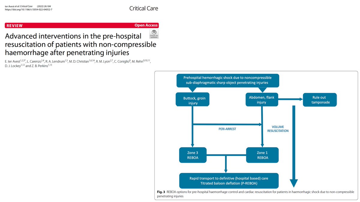 FOAMecmo's tweet image. #REBOA in trauma
🎈promising resuscitative tech for selected pts
🎈HALO High Acuity Low Occurrence procedure: decision making, training, governance, case review, debriefing pivotal
🎈better/similar survival vs thoracotomy if postinjury Ao occlusion required
@carenzmd #ParisRescue