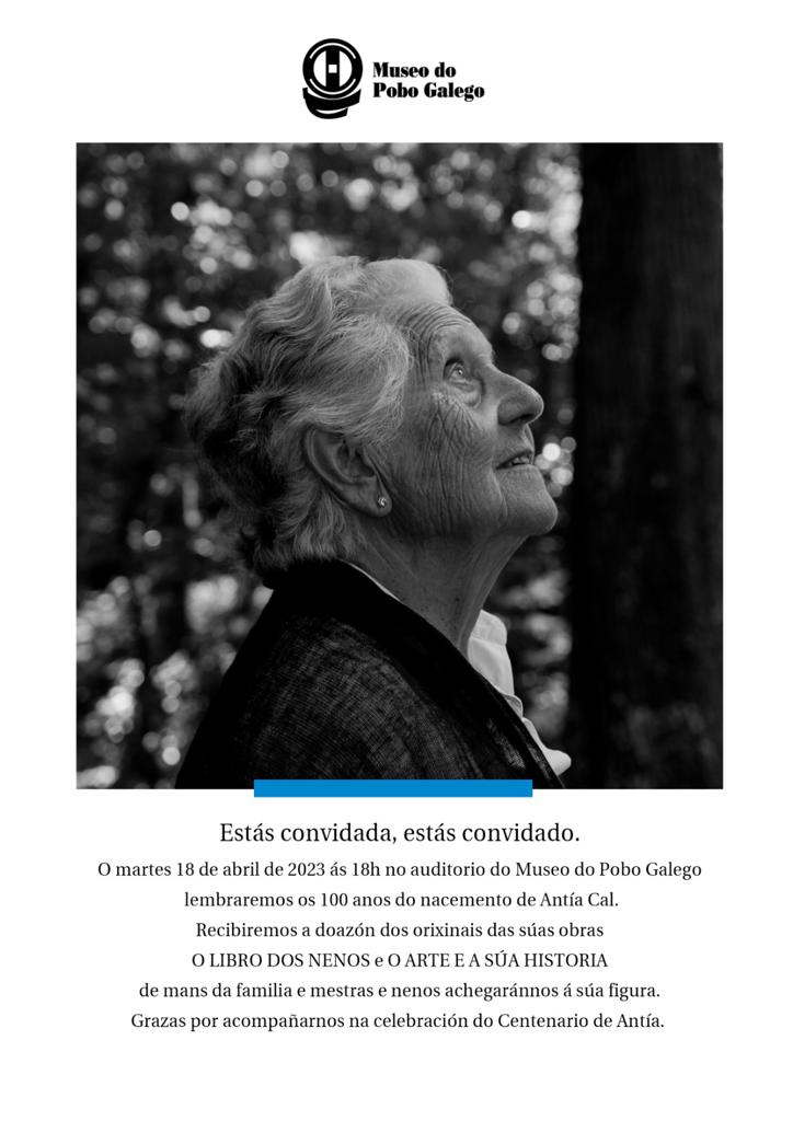 #AntíaCal #Centenario
🗣️O martes 18/04 ás 18:00 celebramos a figura de Antía Cal no día que faría 100 anos
Connosco, Quico Cadaval, Elisa Suárez-Amarelo (ex-alumna de Antía Cal), Antón Beiras e a presidenta do padroado #MuseodoPobo Concha Losada
🎶Pablo Castaño
Agardamos por vós!