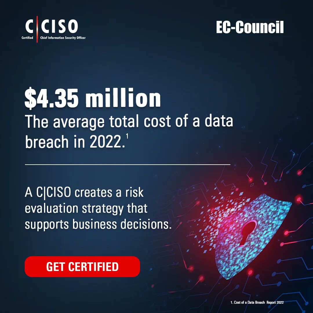 ECCOUNCIL's tweet photo. Level up with #CCISO! Learn to construct risk management frameworks, develop risk reporting metrics, create effective risk management policies, and more! Enroll now: https://t.co/AU4HDYsO69 

#ECCouncil #CISO #CCISOCertification #Cybersecurity #ExecutiveProgram #CSuite https://t.co/6LpLRqGHdM
