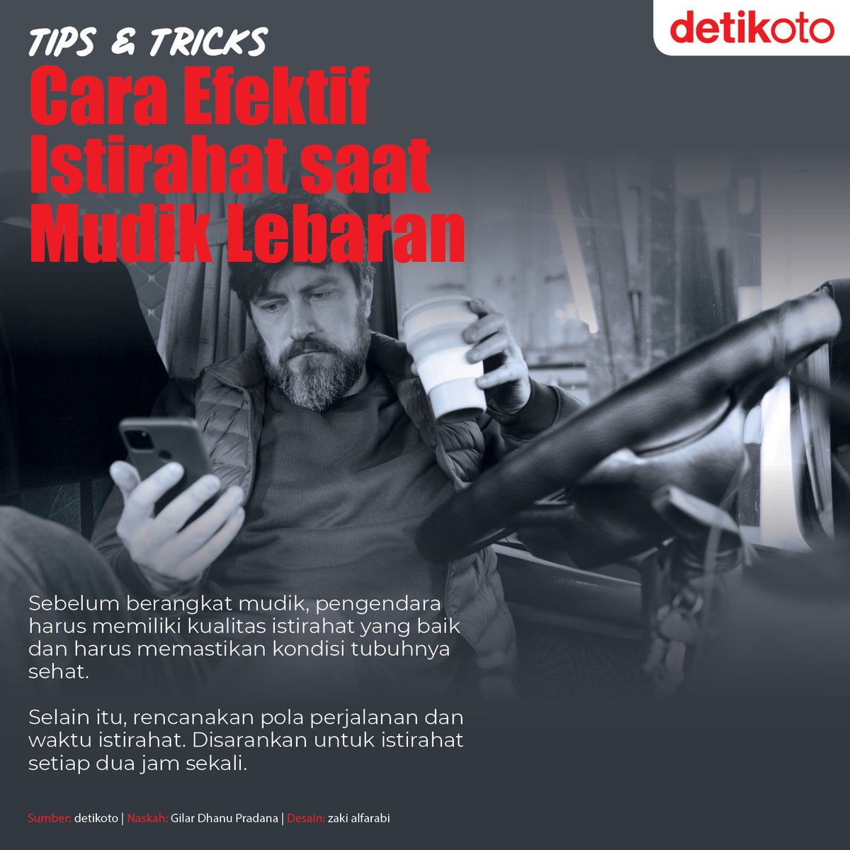 detikoto's tweet image. Jutaan kendaraan pribadi diprediksi akan bepergian pada musim mudik Lebaran tahun ini. Perlu dicatat, buat kamu yang ingin mudik pakai mobil pribadi, berikut cara efektif istirahat selama perjalanan.

#MudikAmanBerkesan #tipsmudik #mudik #mudik2023 #detikoto