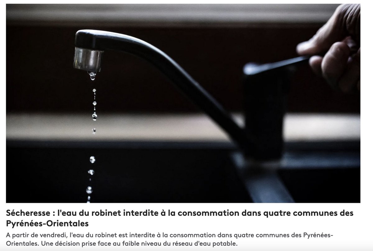 Die extreme Dürre in Südeuropa geht gerade unter, aber: In vier Kommunen in Südwestfrankreich können Bürger:innen ab heute kein Wasser mehr aus dem Hahn zapfen - der Grundwasserspiegel sei zu niedrig.
Die Menschen werden nun mit "Wasser-Paketen" versorgt😨
francetvinfo.fr/redaction/avec…
