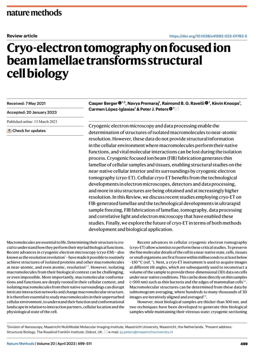 Peter J. Peters (@peterjpeters1) on Twitter photo Our CryoEM tomography review just appeared in print: Nature Methods | Volume 20 | April 2023 | 499–511. 
Casper, Navya, Raimond, Kèvin and Carmen did a great job. Enjoy reading! Our CryoEM tomography review just appeared in print: Nature Methods | Volume 20 | April 2023 | 499–511. 
Casper, Navya, Raimond, Kèvin and Carmen did a great job. Enjoy reading!