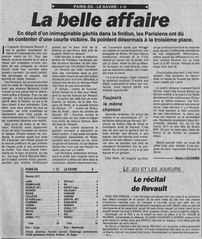 michelkollar's tweet photo. petite pensée pour Christophe *#Revault qui avait débuté sa carrière pro avec @HAC_Foot face au @PSG_inside, le club de son coeur,  le 14 avril 1993, il y a 30 ans, avec une performance exceptionnelle... On ne l'oublie pas ❤️💙🙏🏻 https://t.co/IzXCgFEP4x