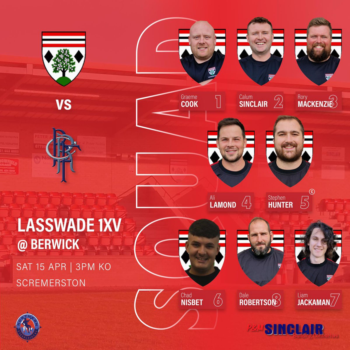 LasswadeRFC's tweet photo. Tomorrow's squad for our season finale at @berwickrugby. Go well lads! #MightySwade https://t.co/TZwlJvlbTn