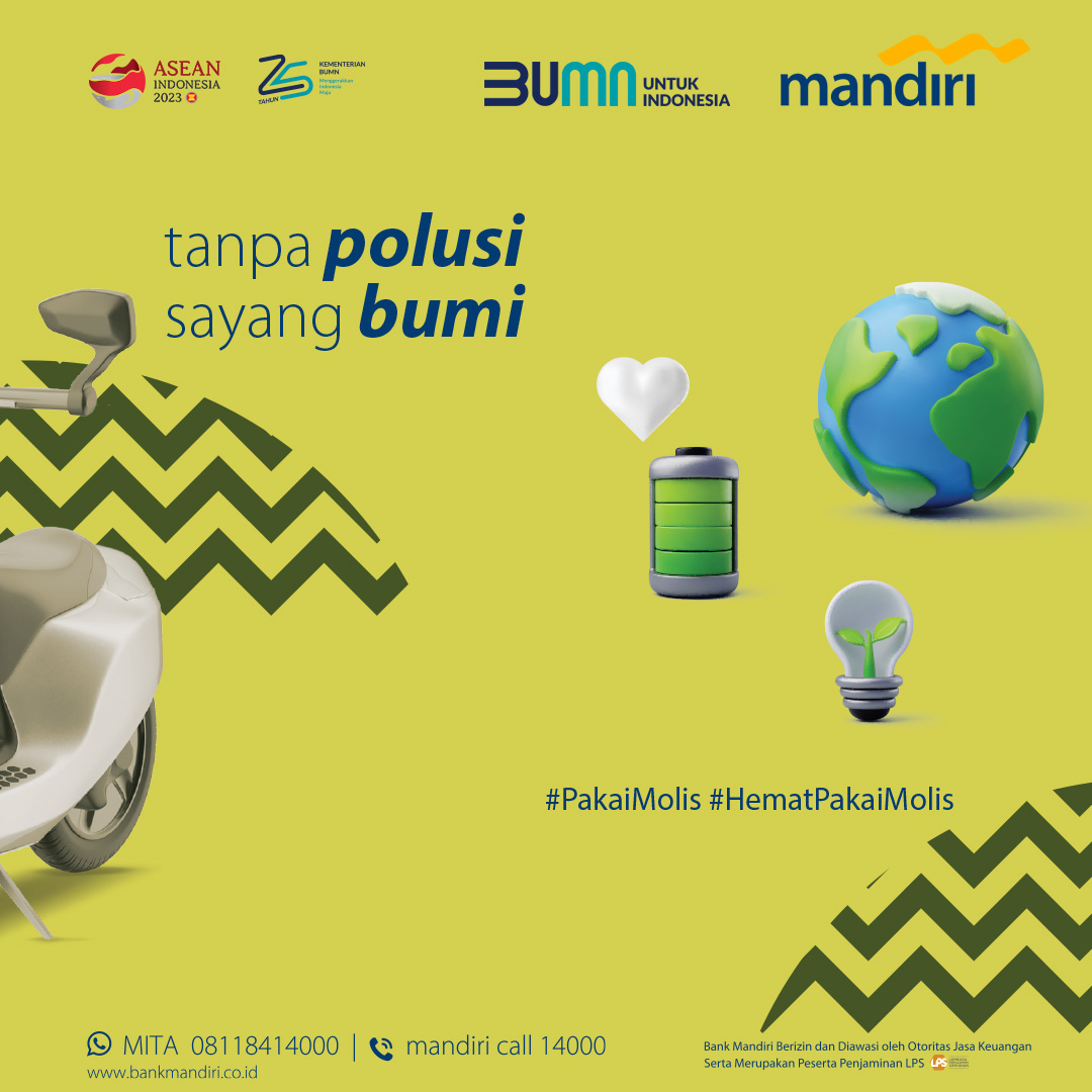 bankmandiri's tweet photo. Wujud sayang bumi, #PakeMolis biar bebas polusi.

Yuk, beralih #PakeMolis!

#HematPakeMolis #BersamaMandiri https://t.co/XZOAlxHASd