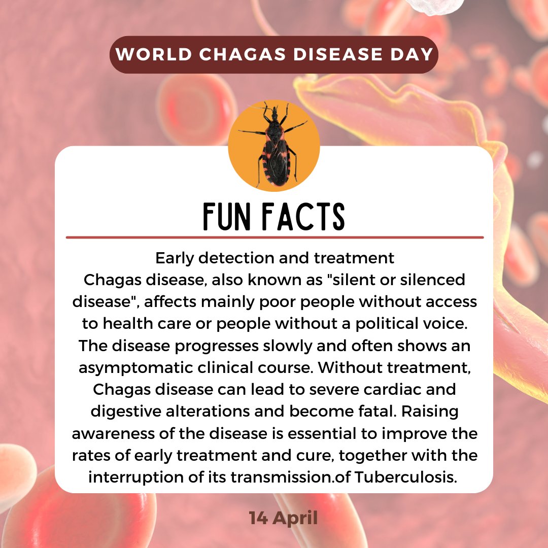 Time to integrate Chagas disease into primary health care, so that universal care and surveillance start at the most decentralized level of the health system.
who.int/campaigns/worl…
#chagasdisease #science #cardiology #parasitology #medicine #researchers #tropicaldisease #cells