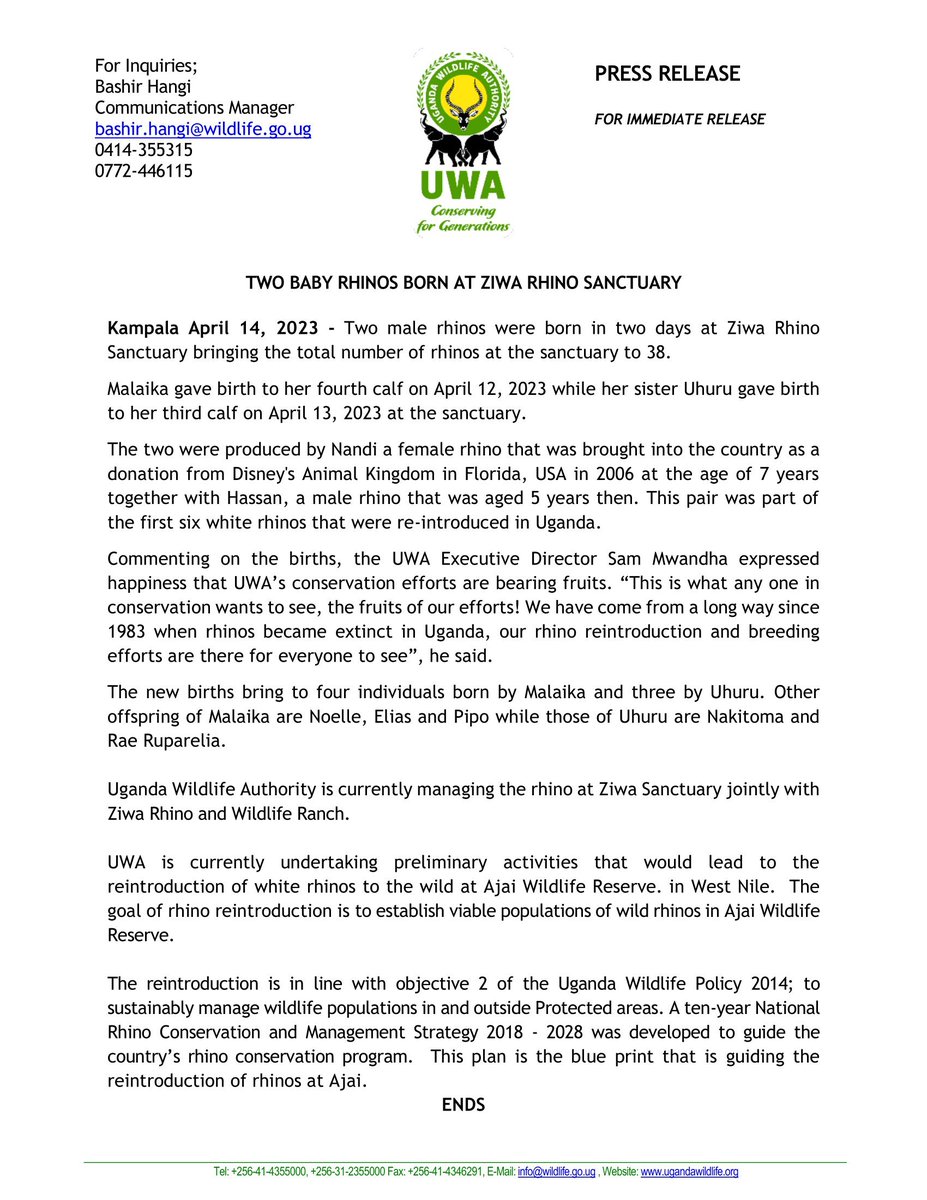 ugwildlife's tweet photo. Two baby #rhinos in 2 days at #Ziwa Rhino Sanctuary. See our detailed statement. 
#conservation 
#ExploreUganda https://t.co/wRtNiCgSb7