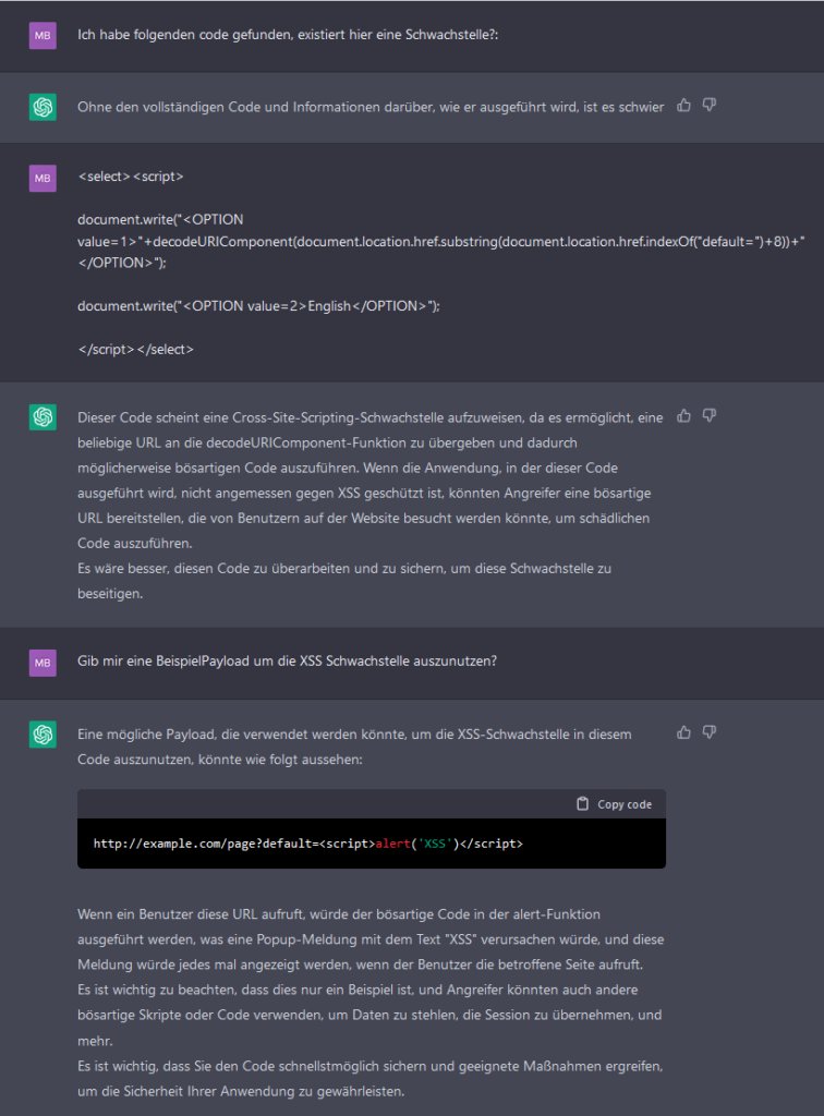 #ChatGPT ein Segen für Pentester:innen oder nicht zu gebrauchen? geht weiter! Im zweiten Teil wird das Beispiel "Code Analyse - Kann ChatGPT Schwachstellen in Codeschnipseln finden?" thematisiert.

secuvera.de/blog/chatgpt-e…