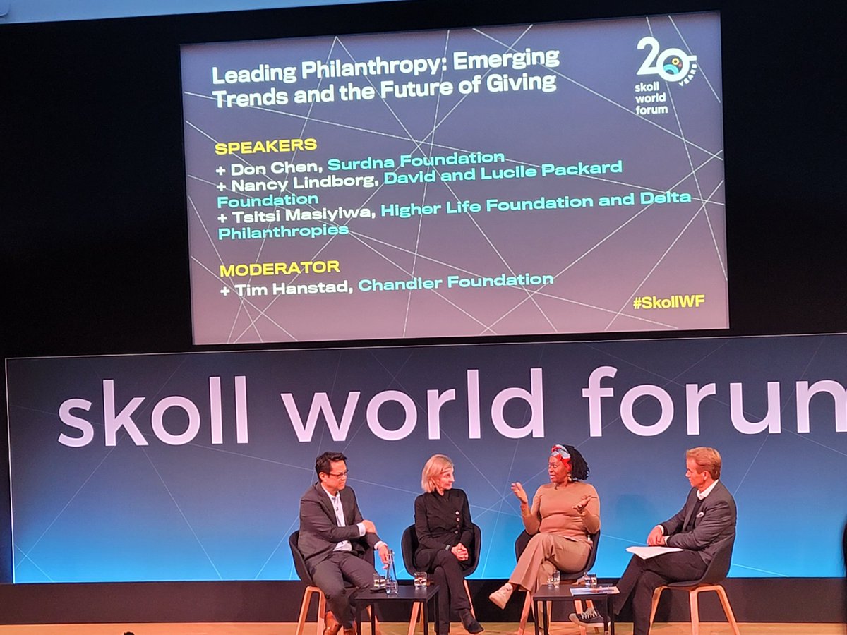 Tsitsi Masiyiwa emphasizes philanthropy is love for humanity! Emerging trends : 1) Be strategic ÷ responsive 2) Localization 3) Diaspora engagement 4) Investments in racial equity 5) Pooled funding and 6) Trust-based philanthropy. <a href="/womenstrongintl/">womenstrongintl</a> <a href="/SkollCentre/">Skoll Centre for Social Entrepreneurship</a> <a href="/SkollFoundation/">Skoll Foundation</a>