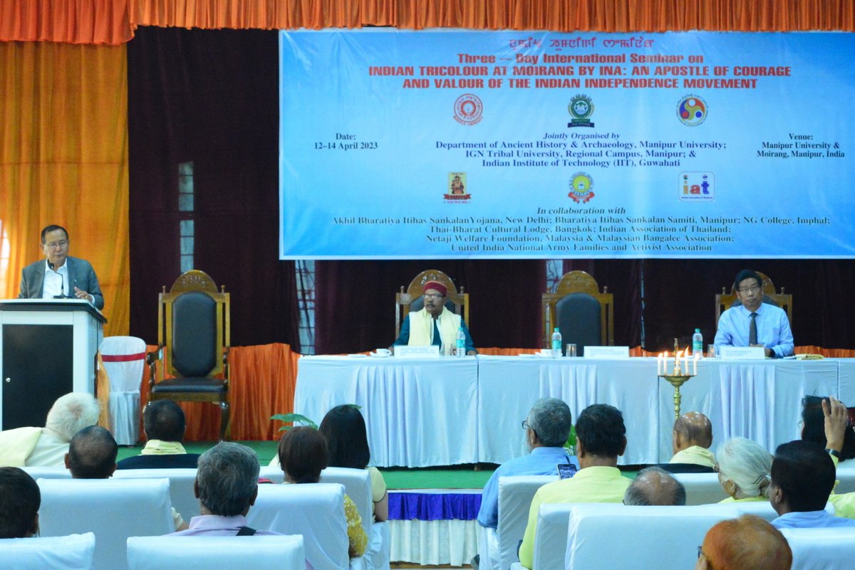 ManipurUniverse's tweet photo. VALEDICTORY SESSION of the Three – Day International Seminar on INDIAN TRICOLOUR AT MOIRANG BY INA: AN APOSTLE OF COURAGE AND VALOUR OF THE INDIAN INDEPENDENCE MOVEMENT, on 14/04/2023 at MU Court Hall. https://t.co/tbUTreKGvJ