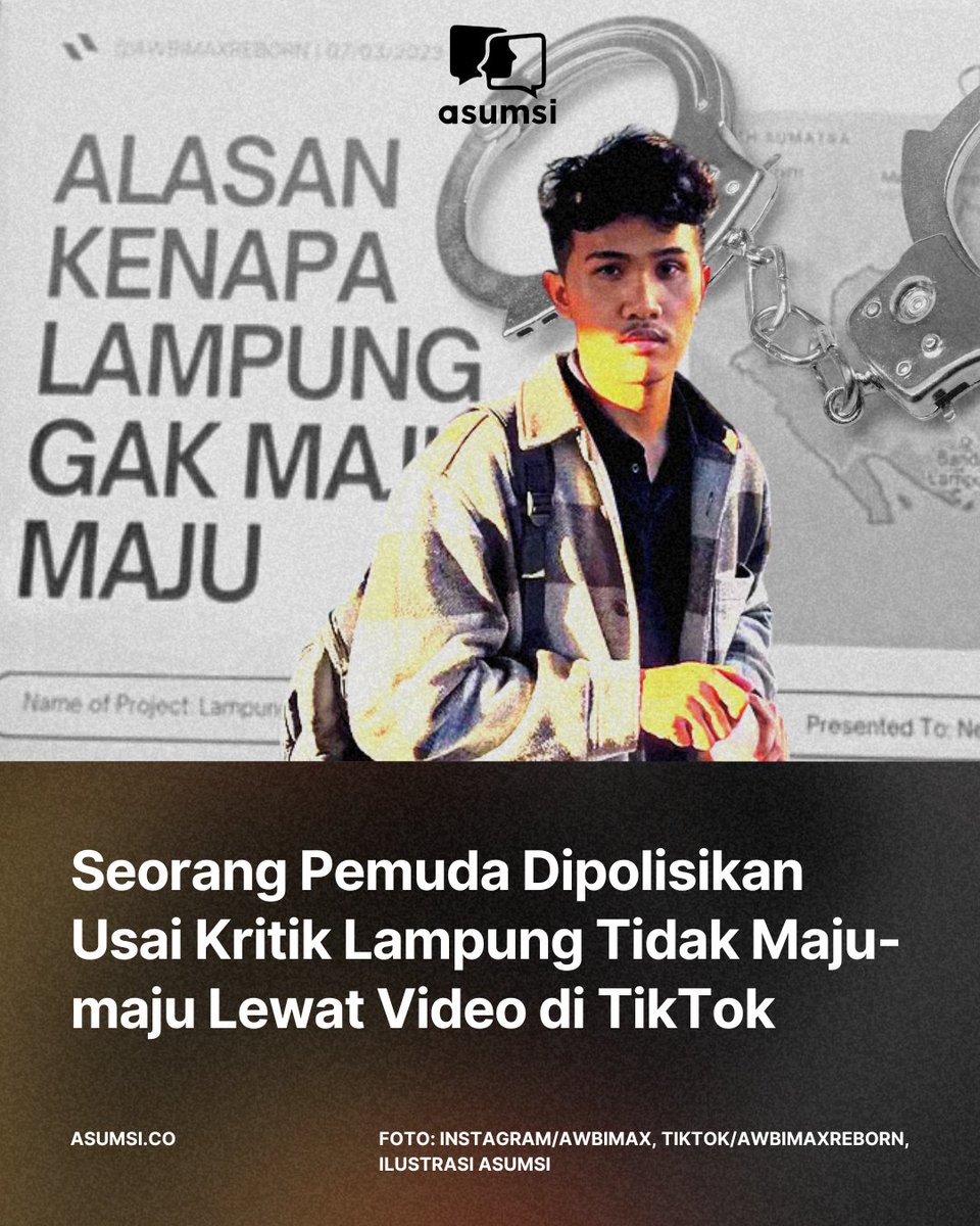 Bima Yudho Saputro pemilik akun TikTok @/awbimaxreborn dilaporkan ke polisi karena menyampaikan kritik terkait kondisi Lampung yang tak maju-maju.