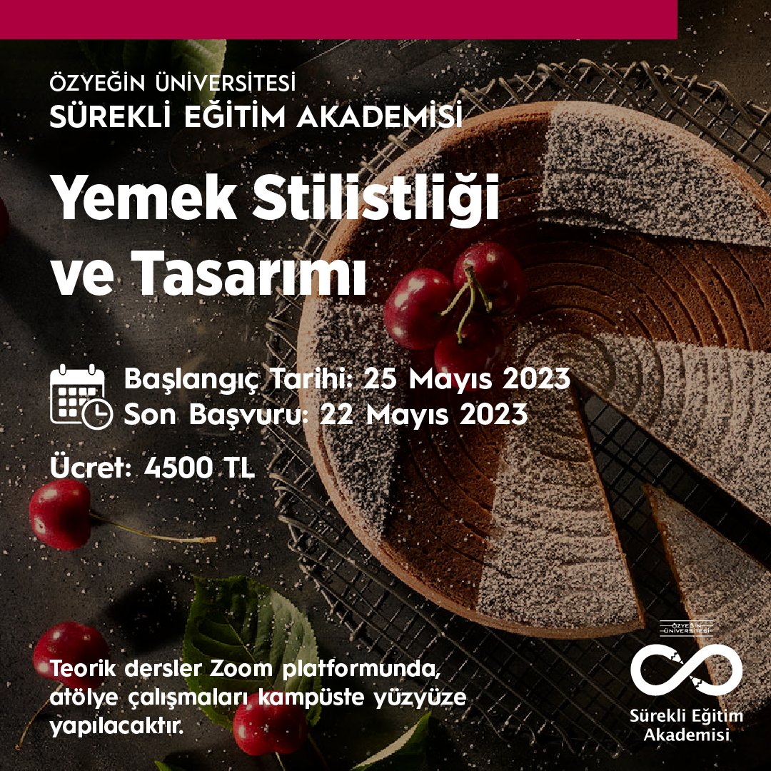 🍹🍳Özyeğin Üniversitesi Sürekli Eğitim Akademisi olarak sizleri 25 Mayıs tarihinde başlayacak "𝓨𝓮𝓶𝓮𝓴 𝓢𝓽𝓲𝓵𝓲𝓼𝓽𝓵𝓲ğ𝓲 𝓿𝓮 𝓣𝓪𝓼𝓪𝓻ı𝓶ı" eğitimimize davet ediyoruz.
Program ve başvuru detayları için:
bit.ly/3KELWsb
#yemekstilistliği #yemekfotoğrafçılığı