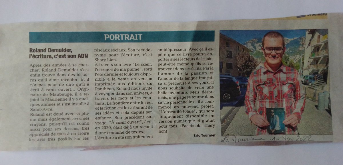 #VendrediLecture #maurienne #auteur #savoie Roland Demulder #lire #mauriennisezvous 
.
Merci <a href="/LaMaurienne/">Hebdo La Maurienne</a>