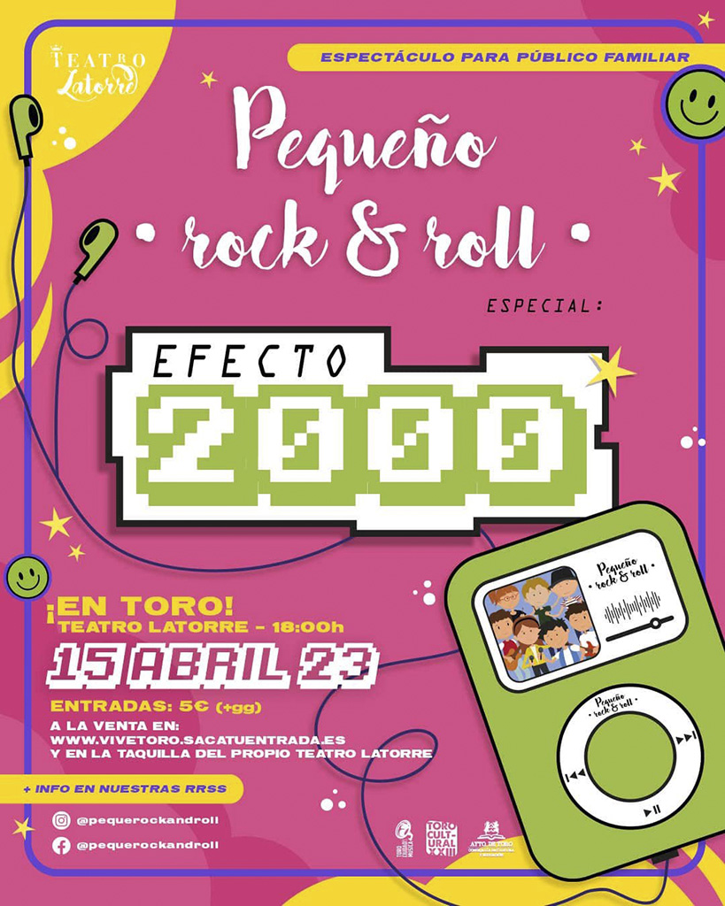 PROGRAMACIÓN CULTURAL 2023
Pequeño Rock & Roll, espectáculo para público familiar. 
📆Sábado 15 🕐18h📍Teatro Latorre
Entrada: 5€ (+gg) en las taquillas del teatro y en vivetoro.sacatuentrada.es
#toroinfinito #torocultural2023 @Toro_Ayto @torociudadmusic @TurismoToro @ZamoraSpain