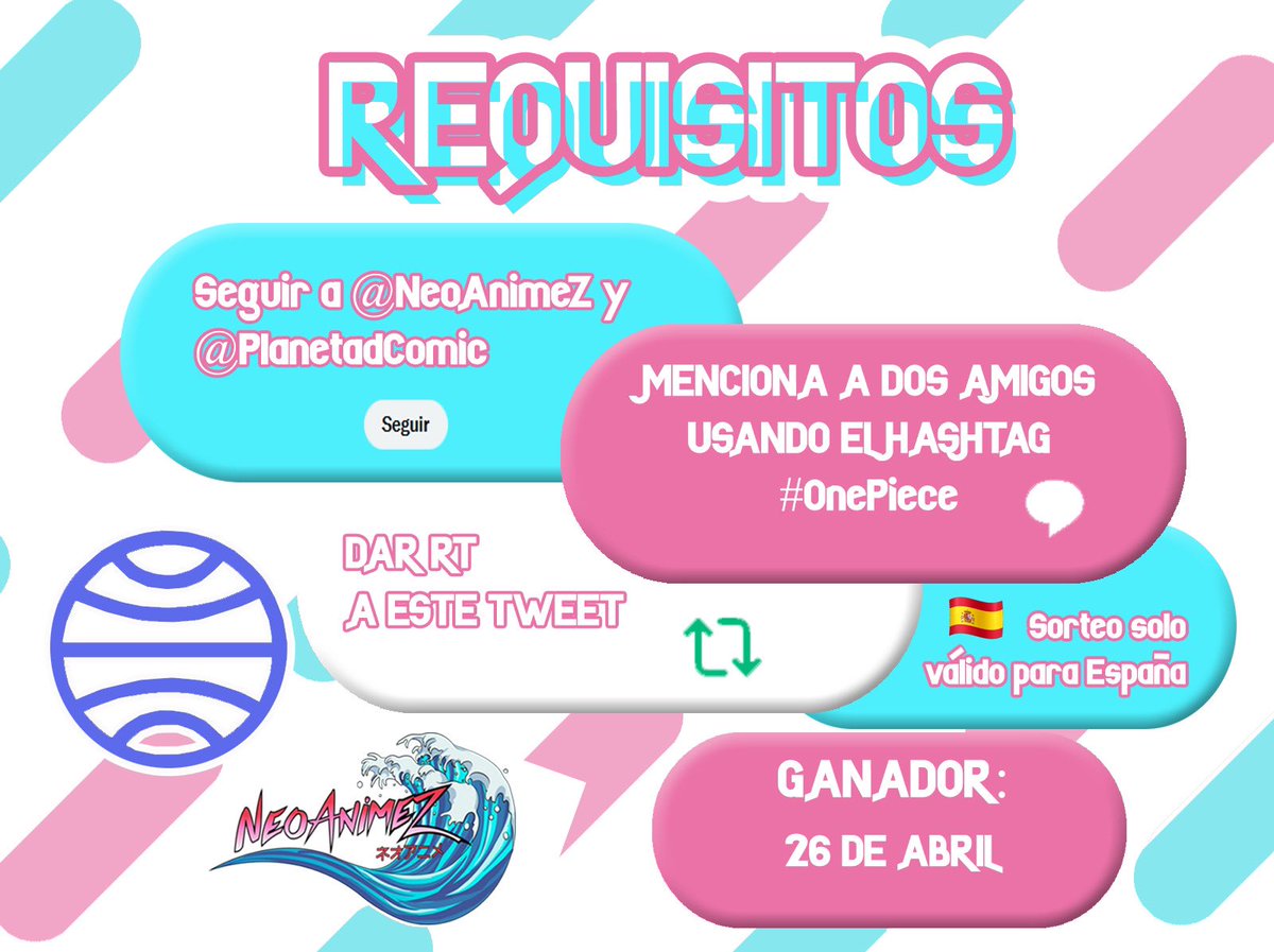 NeoAnimeZ's tweet image. 🍀 SORTEO ONE PIECE 🍀

¡Nakamas! Por motivo de la nueva Edición 3 en 1 del #Manga de #OnePiece de @PlanetadComic, os regalamos una copia de la mejor historia jamás contada. 👑 

Una oportunidad de oro para empezar el mejor viaje posible. 🥹

REQUISITOS EN LA 2ª IMAGEN ⤵️