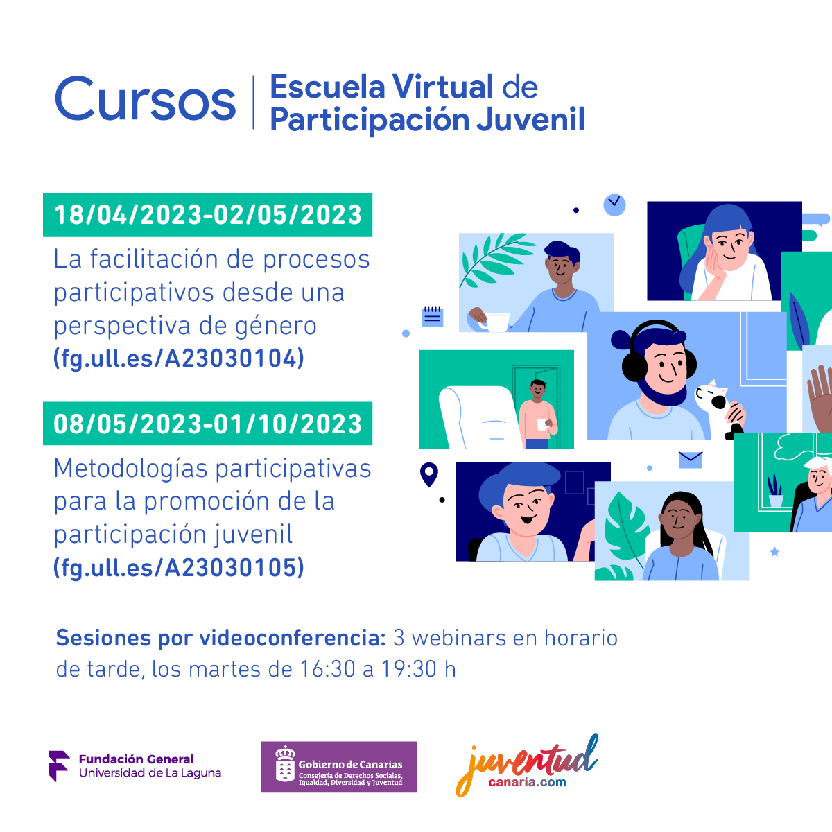 📚 La Escuela Virtual de Participación Juvenil de la <a href="/fg_ull/">FundaciónGeneral ULL</a> oferta dos nuevos cursos online gratuitos:
🔹 La facilitación de procesos participativos desde una perspectiva de género
🔹 Metodologías participativas para la promoción de la participación juvenil