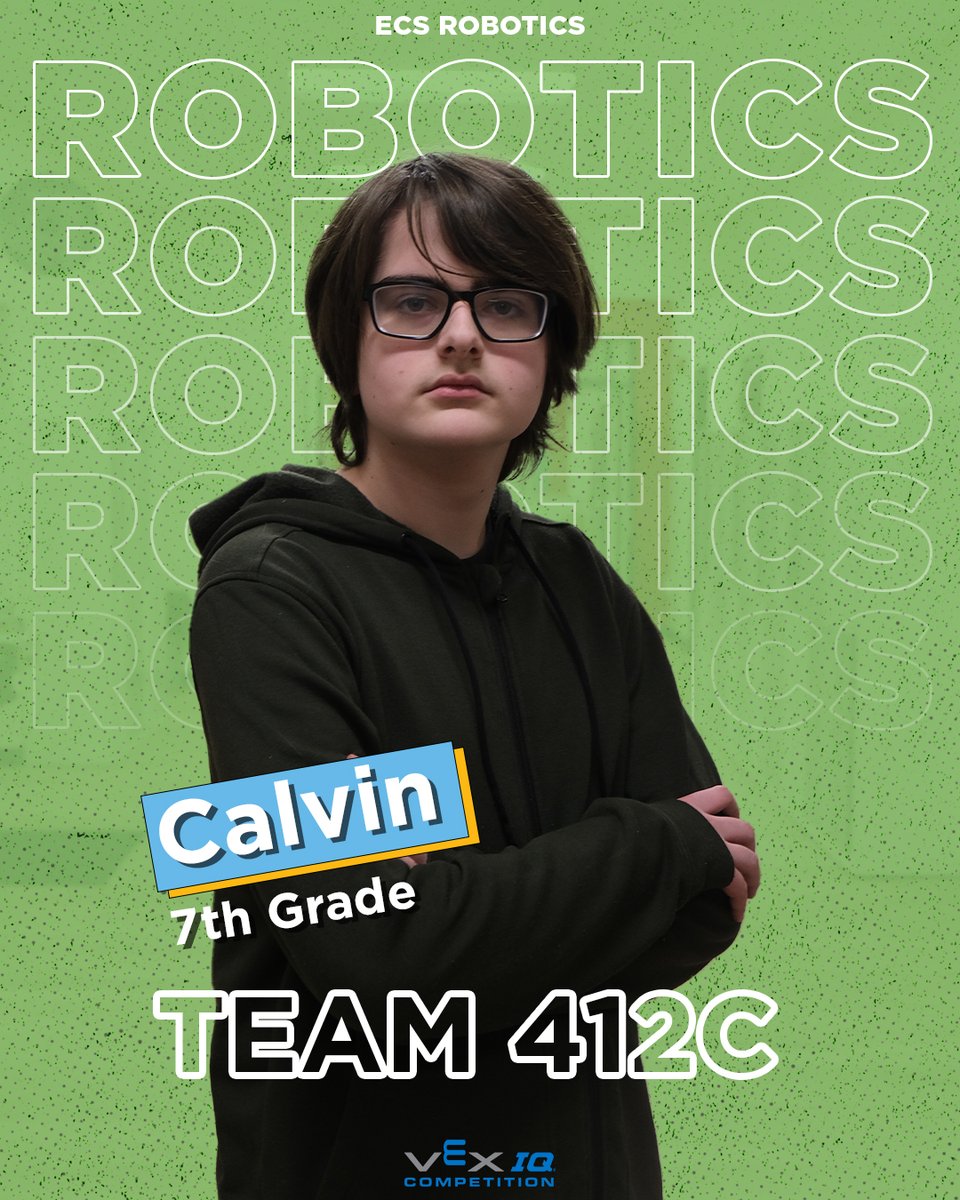 Meet Calvin from the 7th Grade Robotics Team 412C! 🤖 'I really love the building and putting the little parts together. I have always loved building since I was a little kid.' Good luck at the #VEXWorlds Championship. @VEXRobotics #GrowingCitizens