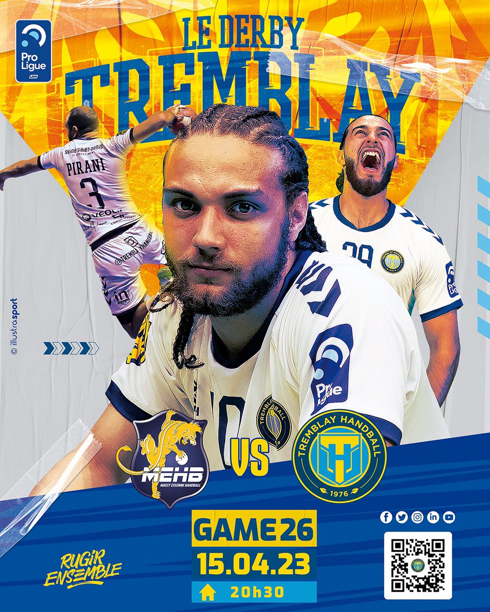 TremblayHB's tweet image. 𝙇𝙚 𝙙𝙚𝙧𝙗𝙮 🔥

GAME 2️⃣6️⃣

🆚 @MEHB_officiel 
🏆 ProLigue
📅 Samedi 15.04.2023
⏰ 20h30
📌 Massy

#tremblayhandball 💙💛 #RugirEnsemble 🐯#TerredeHandball #bleuetjaune💙💛 @seinesaintdenis @hummelFrance @LNHofficiel