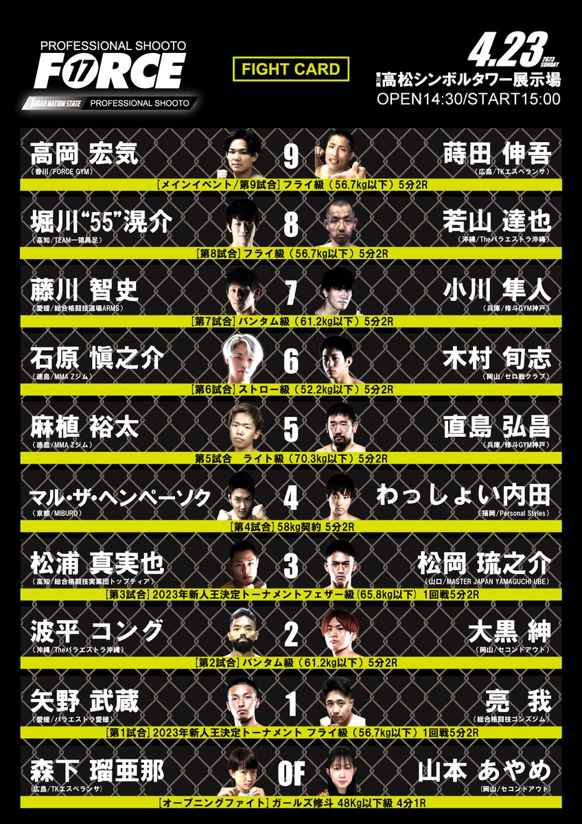 TNS_TOYO's tweet photo. 4/23プロ修斗香川大会試合順決定。
大会トレーラーも公開

https://t.co/PZoA64G7xf

#shooto0423 #FORCE #TNS #TORAO #高松市 #香川県 https://t.co/GLTgSKfWYT