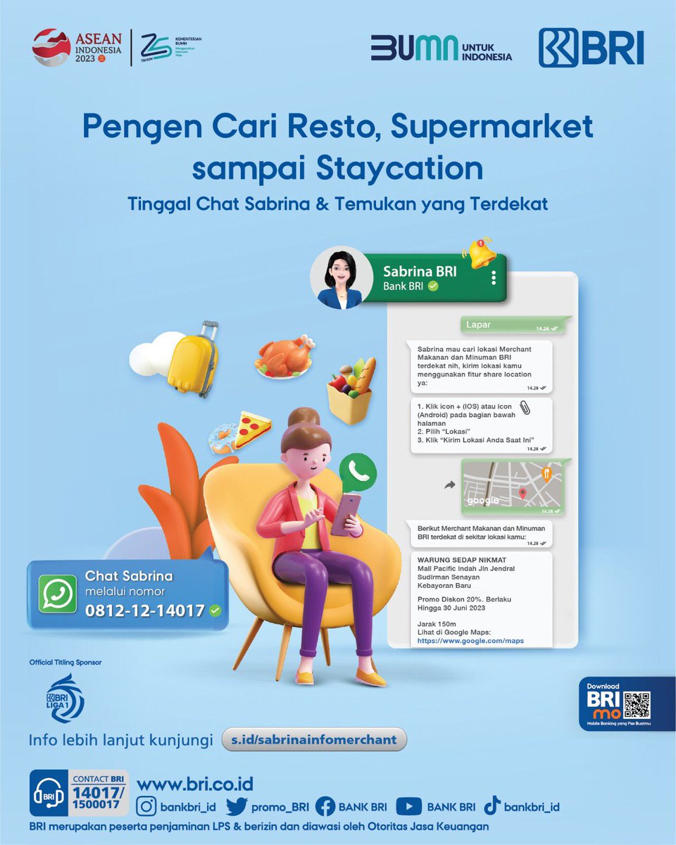 _tarissanvnt's tweet photo. Bentar lagi udah mau lebaran nih tapi masih belum bukber sama kawan?
Gaperlu bingung, kalian bisa cek tempat bukber terdekat lewat Sabrina lho. Yuk gaskeunnn
#LokasiMerchantSabrinaBRI
#ROJAK2
#0387
#1189 https://t.co/Zd9o55Db6F