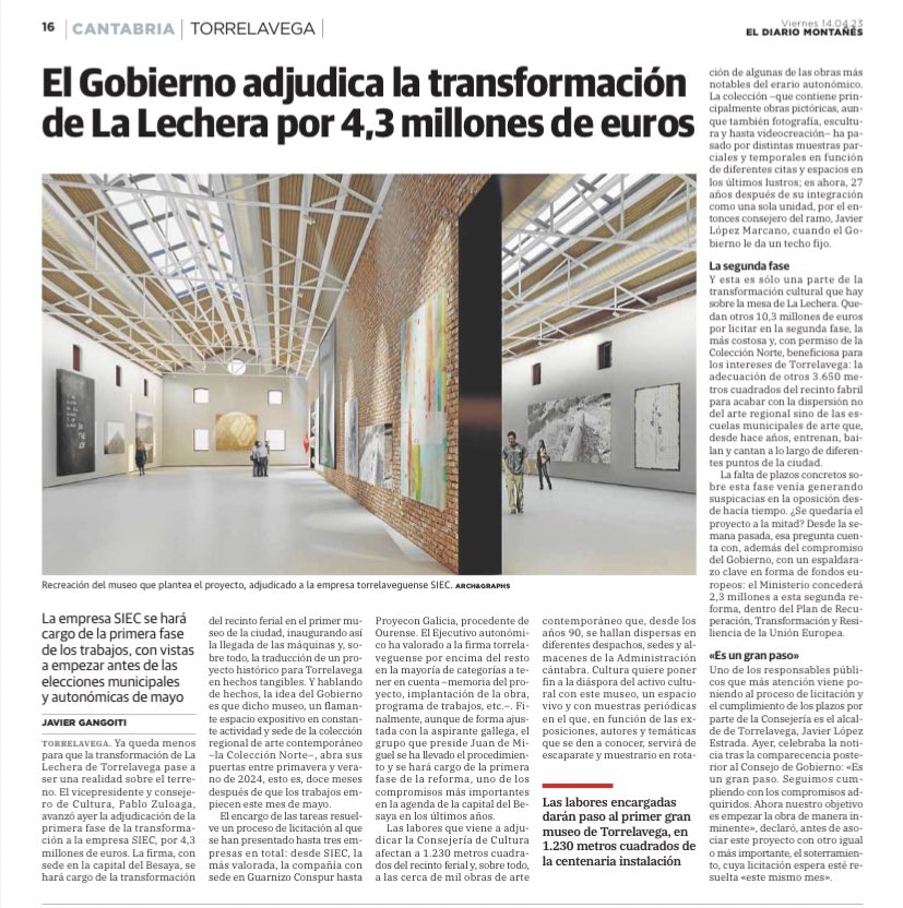 Frente a la incoherencia y al catastrofismo sin propuestas, #Cantabria🇵🇱 avanza con el impulso de la #Socialdemocracia🌹. 

👉La transformación de #LaLechera en un centro de arte ya es una realidad para #Torrelavega🟢🔴, con una inversión de 4,3M€.