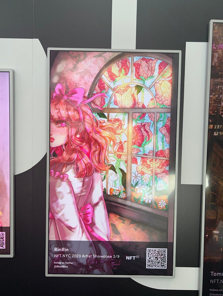 RinkRina's tweet photo. Gm fam ❤️

I did not even hope for live photos from the exhibition. But thanks to @King_PRomulus , I now have a photo of my work from #NFTNYC2023  😭❤️

Thank you so much 💞 I’m so happy !💓 https://t.co/Jg8IKauKbL