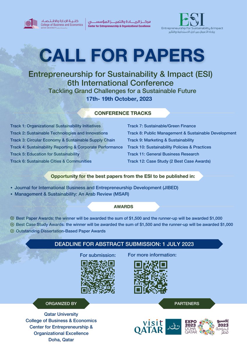 DocFarrag's tweet image. Opportunity to submit abstracts my dear colleagues..  please share with your networks. Looking forward to welcoming you in Doha!
@QUCBE_Alumni @QUCBE